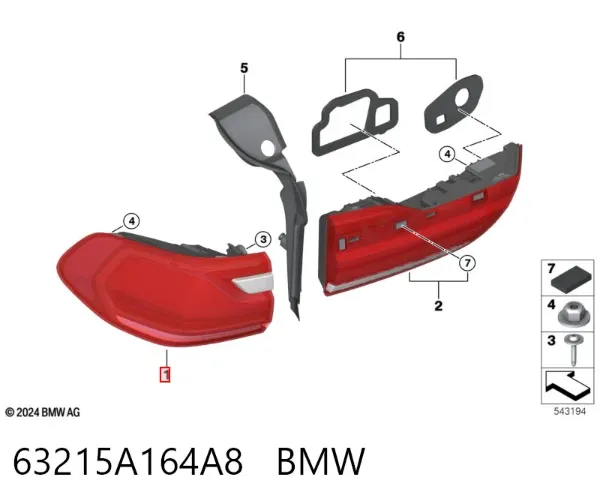 Ліхтар задній правий, зовнішній 63215A164A8 BMW
