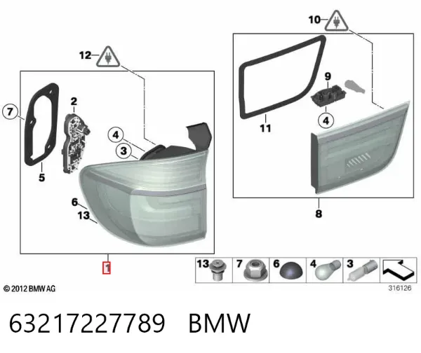 Ліхтар задній лівий, зовнішній 63217227789 BMW