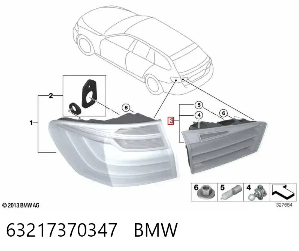 Ліхтар задній лівий, внутрішній 63217370347 BMW