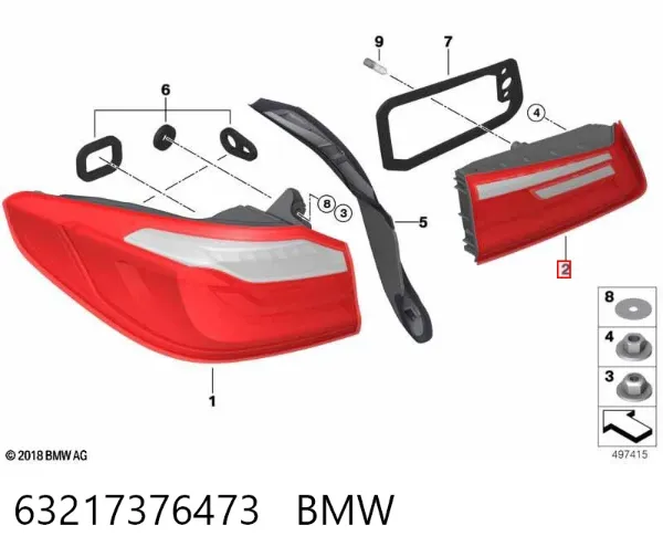 Ліхтар задній лівий, внутрішній 63217376473 BMW
