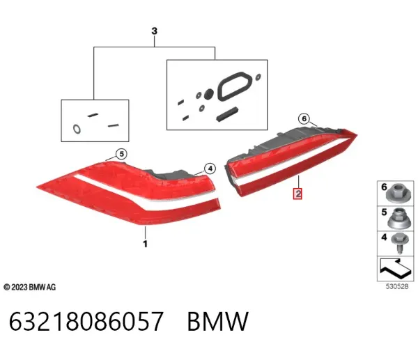 Ліхтар задній лівий, внутрішній 63218086057 BMW