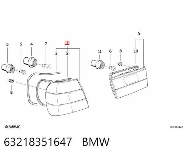 Ліхтар задній лівий, зовнішній 63218351647 BMW