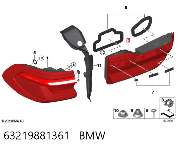Ліхтар задній лівий, внутрішній 63219881361 BMW