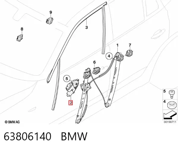 Двигун склопідіймача двері передньої, лівої 63806140 BMW
