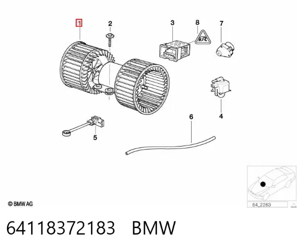 Вентилятора пічки 64118372183 BMW