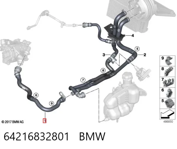 Шланг радіатора опалювача/пічки, подача 64216832801 BMW