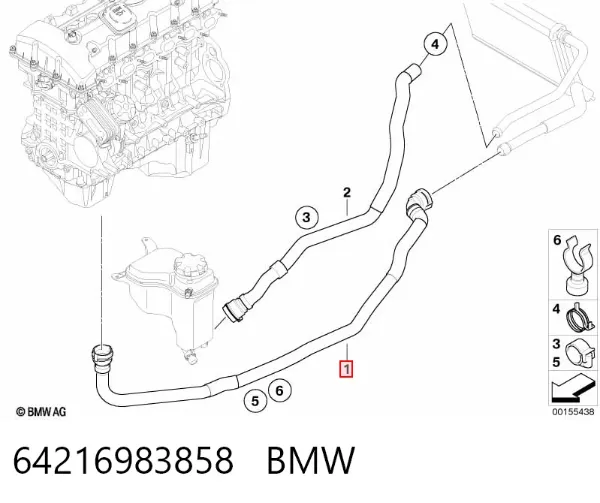 Шланг/патрубок радіатора охолодження, верхній 64216983858 BMW