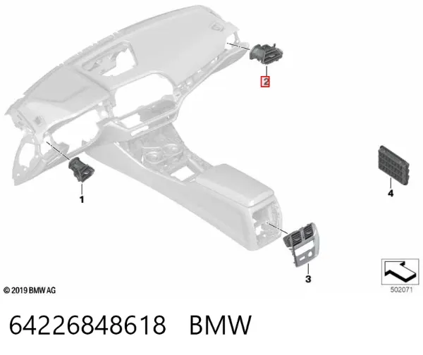 Повітропровід, розподільник повітря під "торпедо", правий 64226848618 BMW