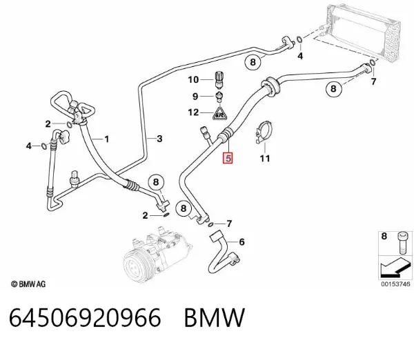 Шланг кондиціонера, від випарника до компресора 64506920966 BMW