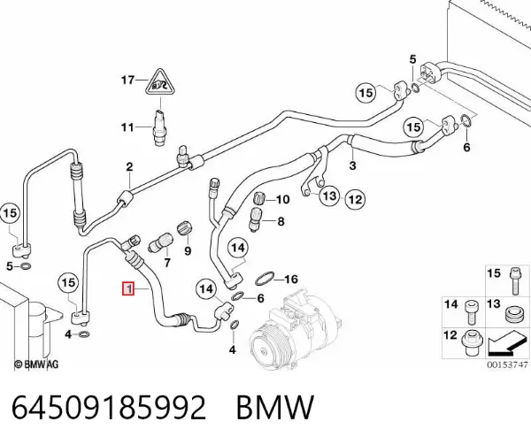 Шланг кондиціонера, від компресора до радіатора 64509185992 BMW