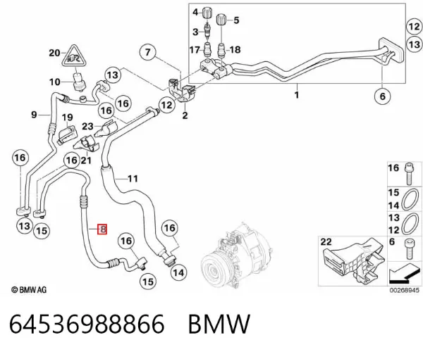 Шланг кондиціонера, від компресора до радіатора 64536988866 BMW