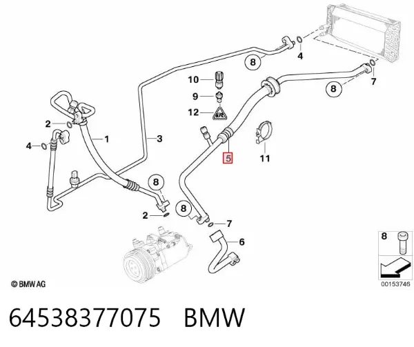 Шланг кондиціонера, від випарника до компресора 64538377075 BMW