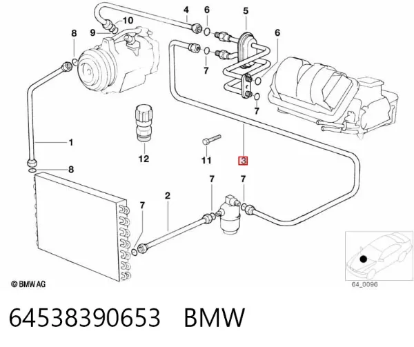 Шланг кондиціонера, від осушувача до випарника 64538390653 BMW