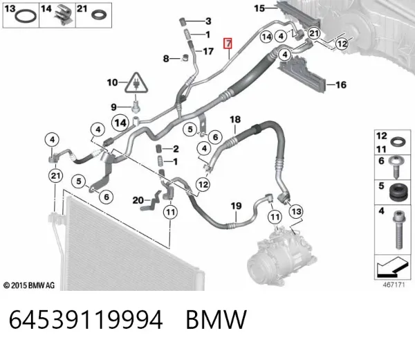 Шланг кондиціонера, від радіатора до випарника 64539119994 BMW