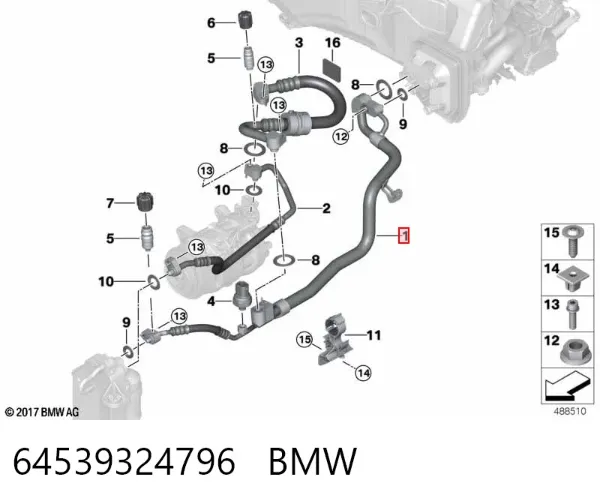Шланг кондиціонера, від радіатора до випарника 64539324796 BMW