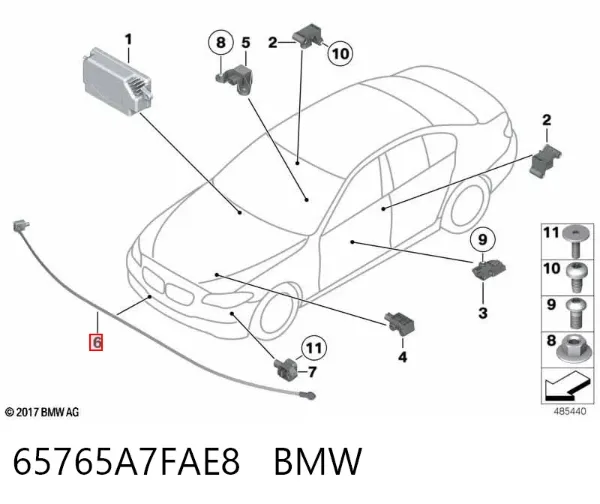 Датчик захисту пішоходів (ЕБК відкриття капота) 65765A7FAE8 BMW