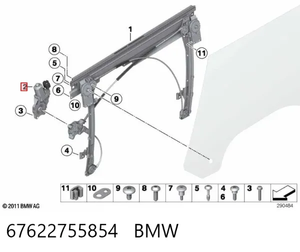 Двигун склопідіймача двері передньої, правої 67622755854 BMW