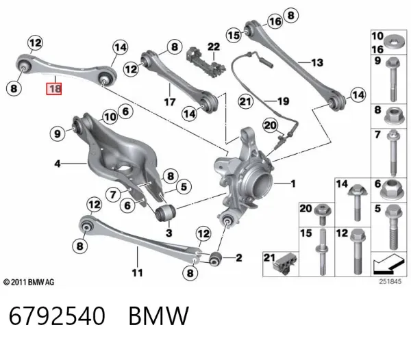 Важіль задньої підвіски верхній, правий 6792540 BMW