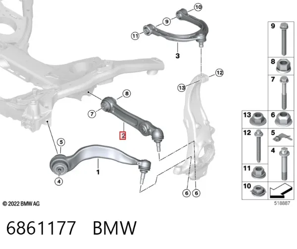 Важіль задньої підвіски нижній, лівий 6861177 BMW