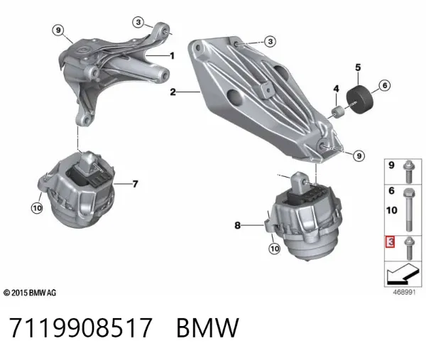 Болт кронштейна подушки двигуна 7119908517 BMW