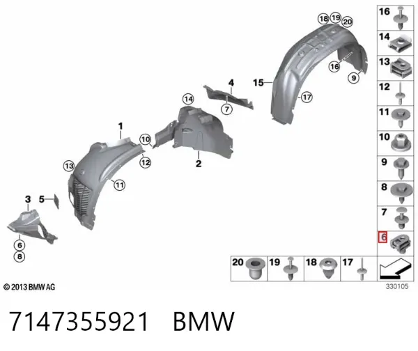 Пістон (кліп) кріплення підкрилки переднього крила 7147355921 BMW