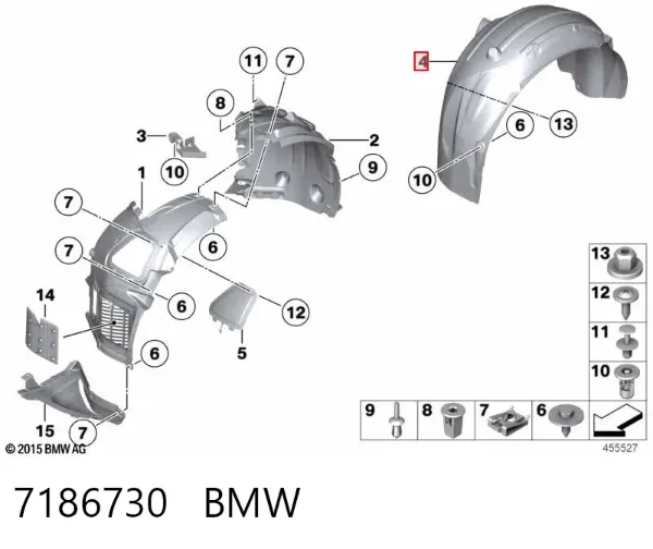 Підкрилок заднього крила, правий 7186730 BMW
