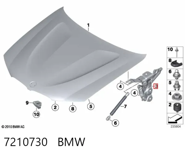 Петля капота, права 7210730 BMW