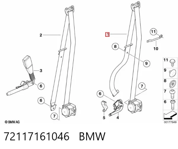 Пасок безпеки передній лівий 72117161046 BMW