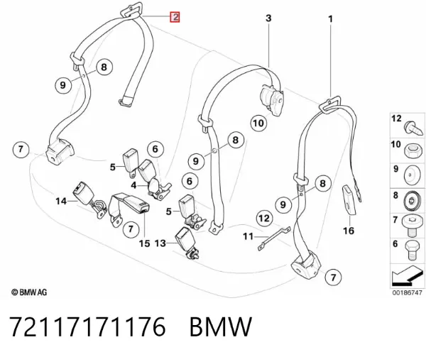 Пасок безпеки задній правий 72117171176 BMW