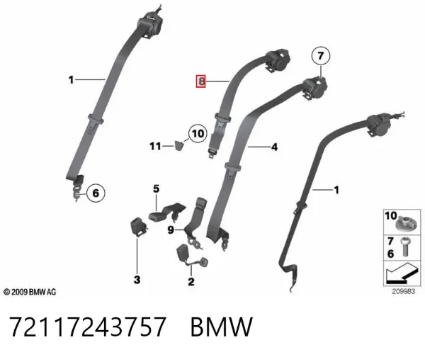 Пасок безпеки задній центральний 72117243757 BMW
