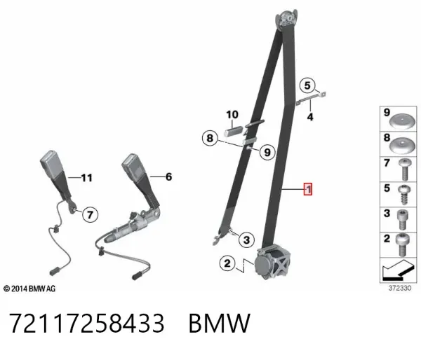 Пасок безпеки передній лівий 72117258433 BMW
