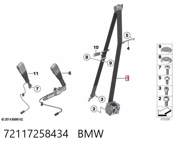 Пасок безпеки передній лівий 72117258434 BMW