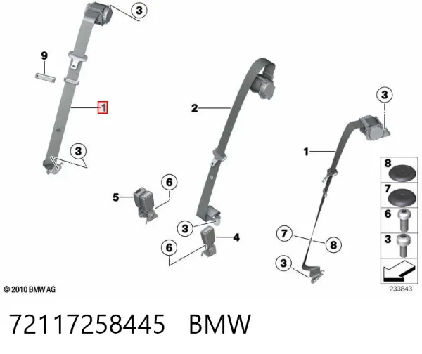 Пасок безпеки задній лівий 72117258445 BMW