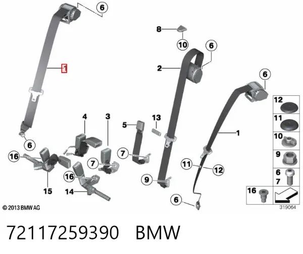 Пасок безпеки задній 72117259390 BMW