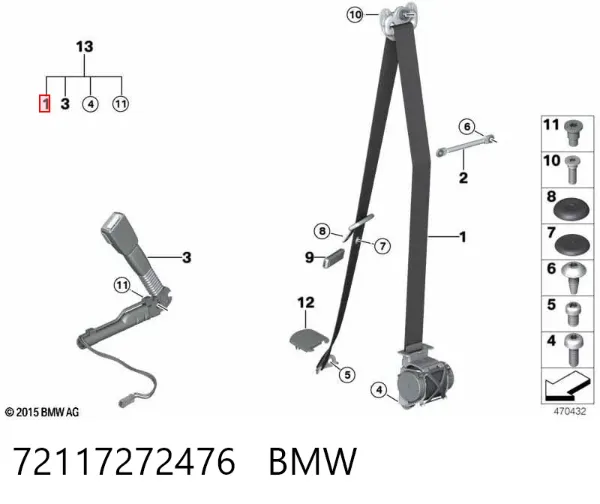 Пасок безпеки передній правий 72117272476 BMW