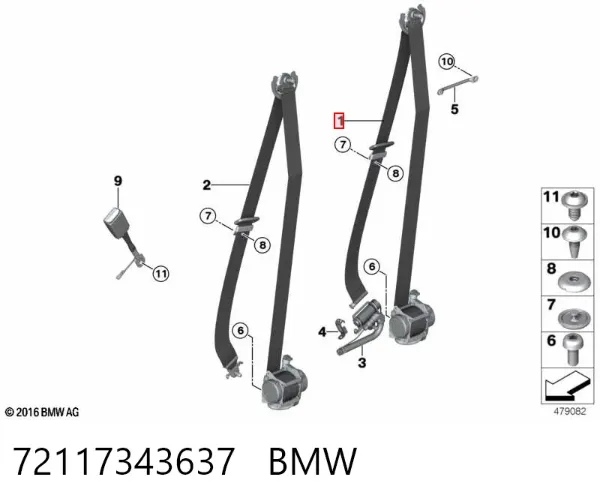 Пасок безпеки передній лівий 72117343637 BMW