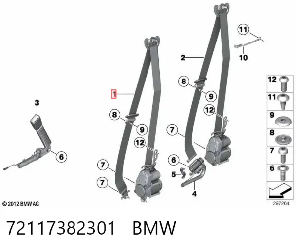 Пасок безпеки передній лівий 72117382301 BMW