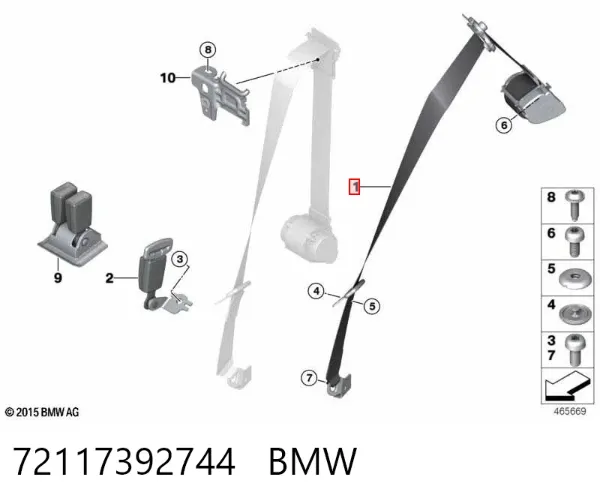 Пасок безпеки задній правий 72117392744 BMW