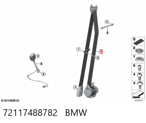 Пасок безпеки передній правий 72117488782 BMW