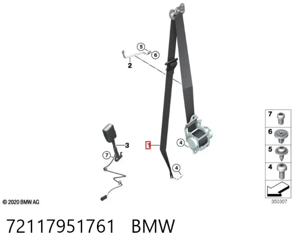 Пасок безпеки передній лівий 72117951761 BMW