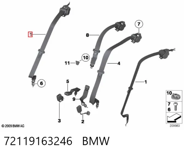 Пасок безпеки задній 72119163246 BMW