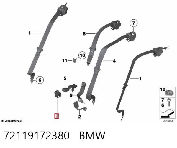 Замок фіксації ременя безпеки задній правий 72119172380 BMW