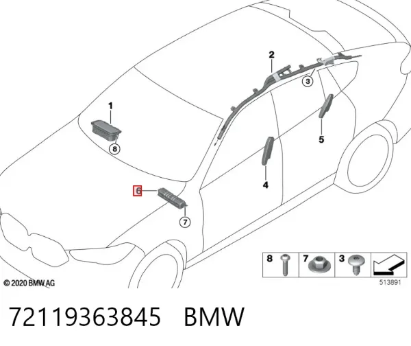 Подушка безпеки, водійська, AIRBAG, захисту колін 72119363845 BMW