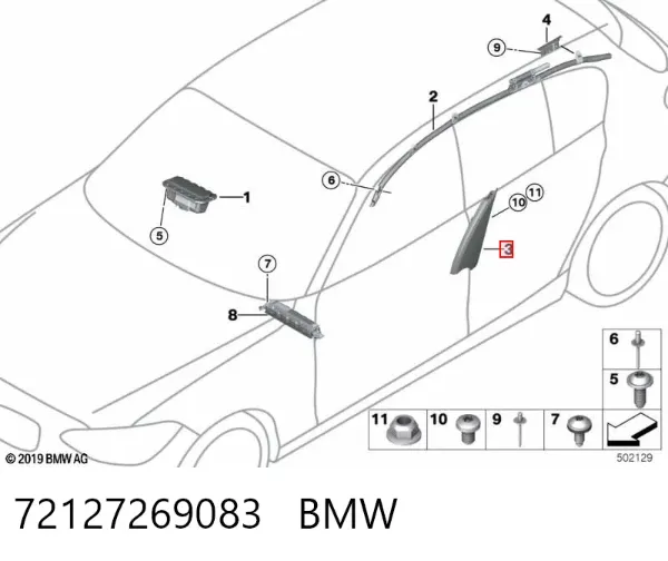 Подушка безпеки AIRBAG спинки сидіння, лівого 72127269083 BMW