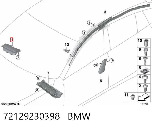 Подушка безпеки, пасажирська, AIRBAG 72129230398 BMW