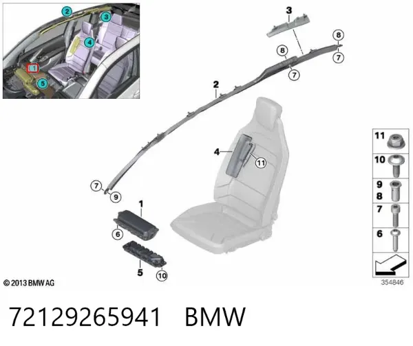 Подушка безпеки, пасажирська, AIRBAG 72129265941 BMW
