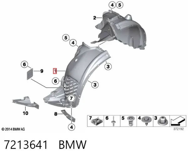 Підкрилок переднього крила, лівий передній 7213641 BMW