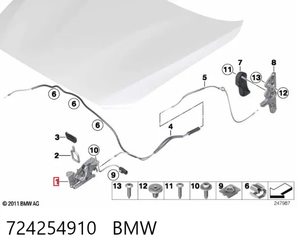 Замок капота, правий 724254910 BMW