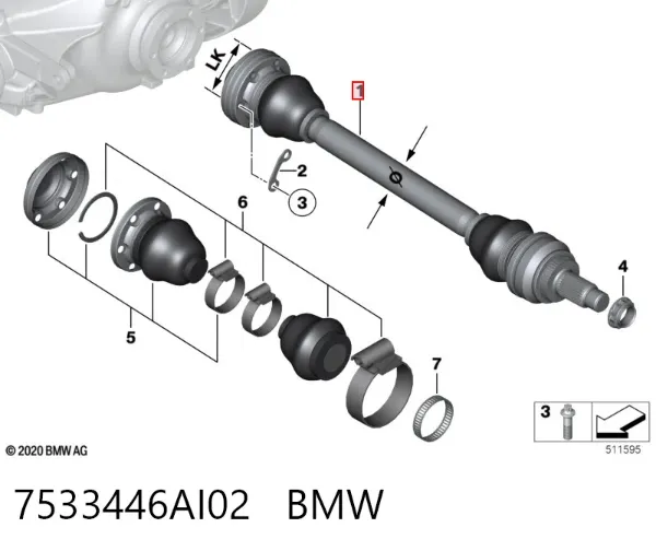 Піввісь задня, права 7533446AI02 BMW