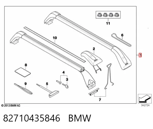 Поперечки багажника даху, комплект 82710435846 BMW